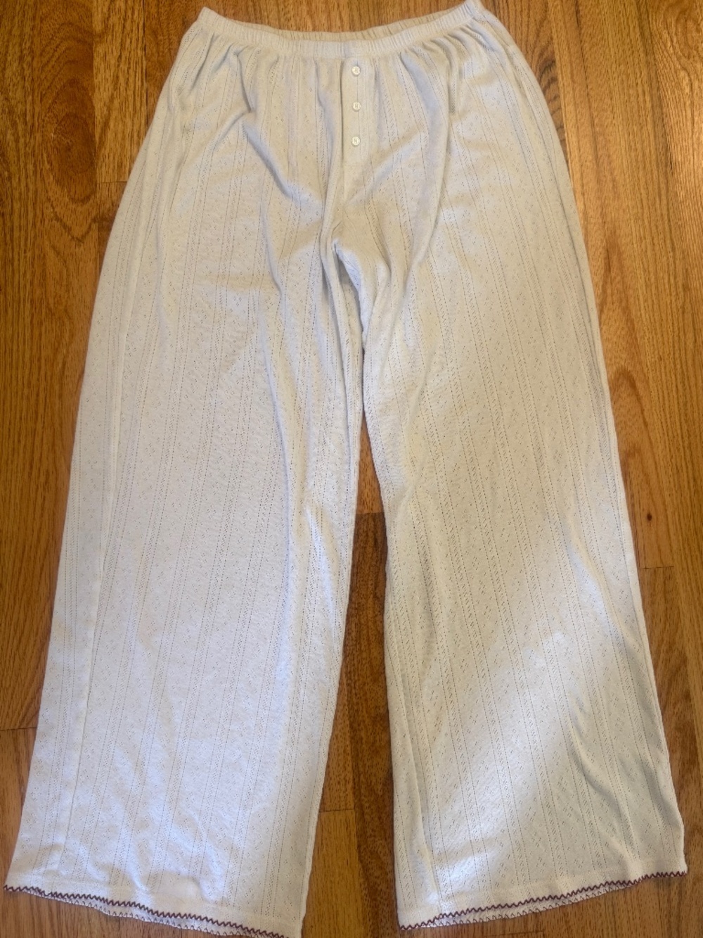Aerie Off-Duty Pointelle Trouser PJ Soft Muslin with red hem Medium cozy lounge